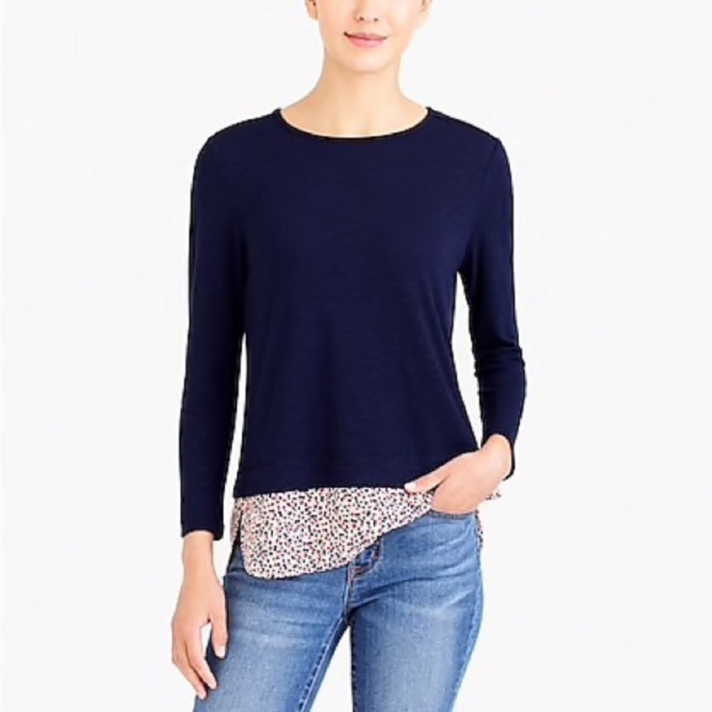 J. Crew Mercantile navy soft top with striped hem NWT